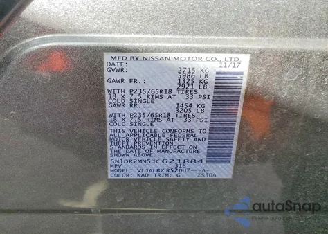2018 Nissan Pathfinder S z USA, uszkodzony, nr VIN 5N1DR2MN5JC621884